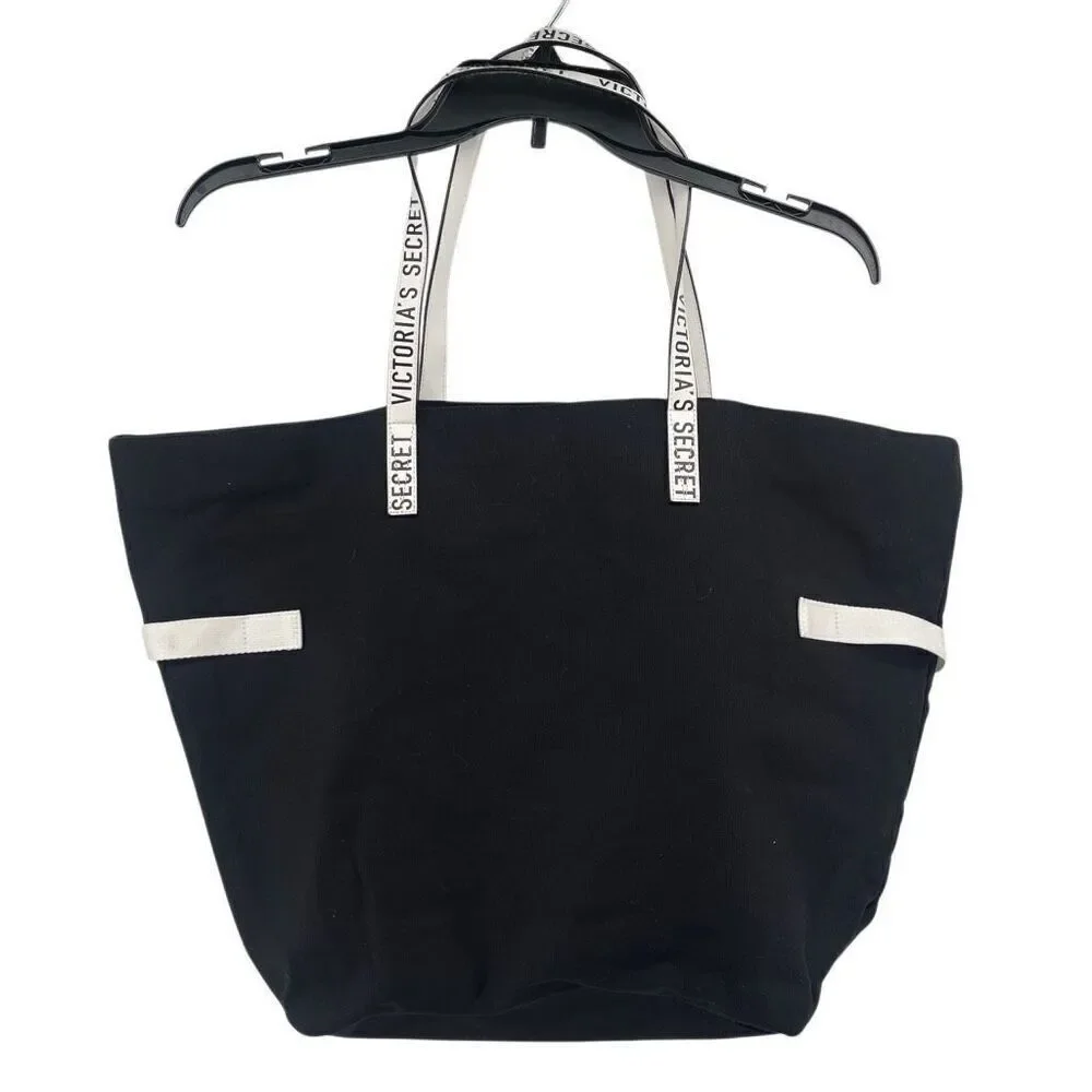 Victoria’s Secret Large Tote Bag Black White Canvas Logo 2018 Collectible